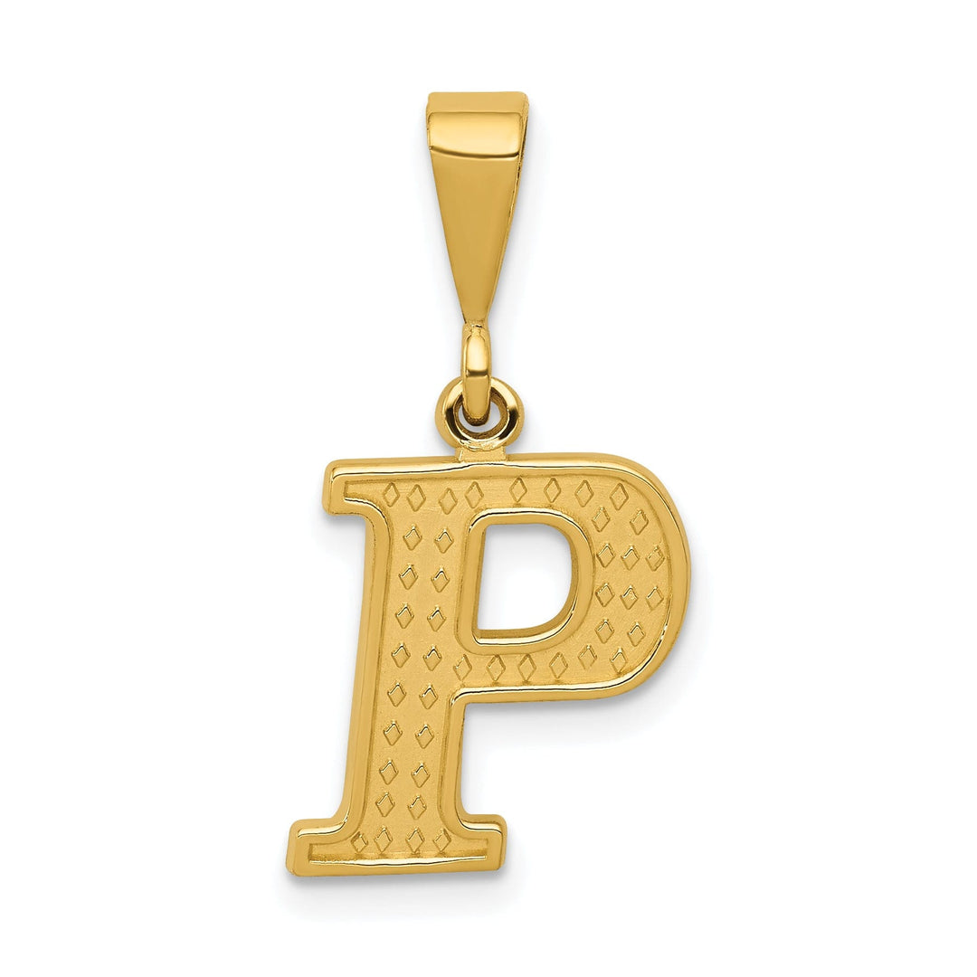 14k Yellow Gold Polished Texture Finish Letter P Initial Charm Pendant