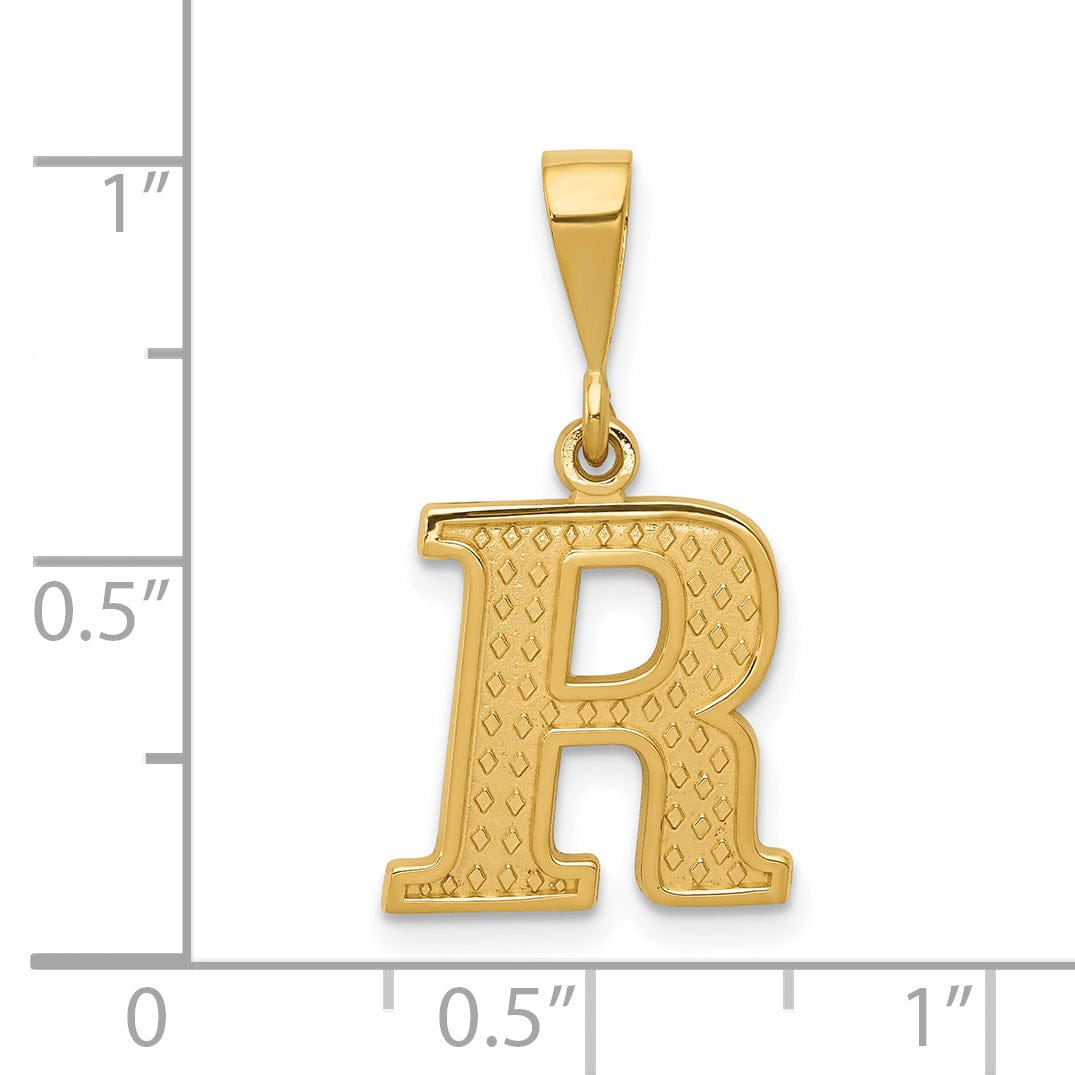 14k Yellow Gold Polished Texture Finish Letter R Initial Charm Pendant