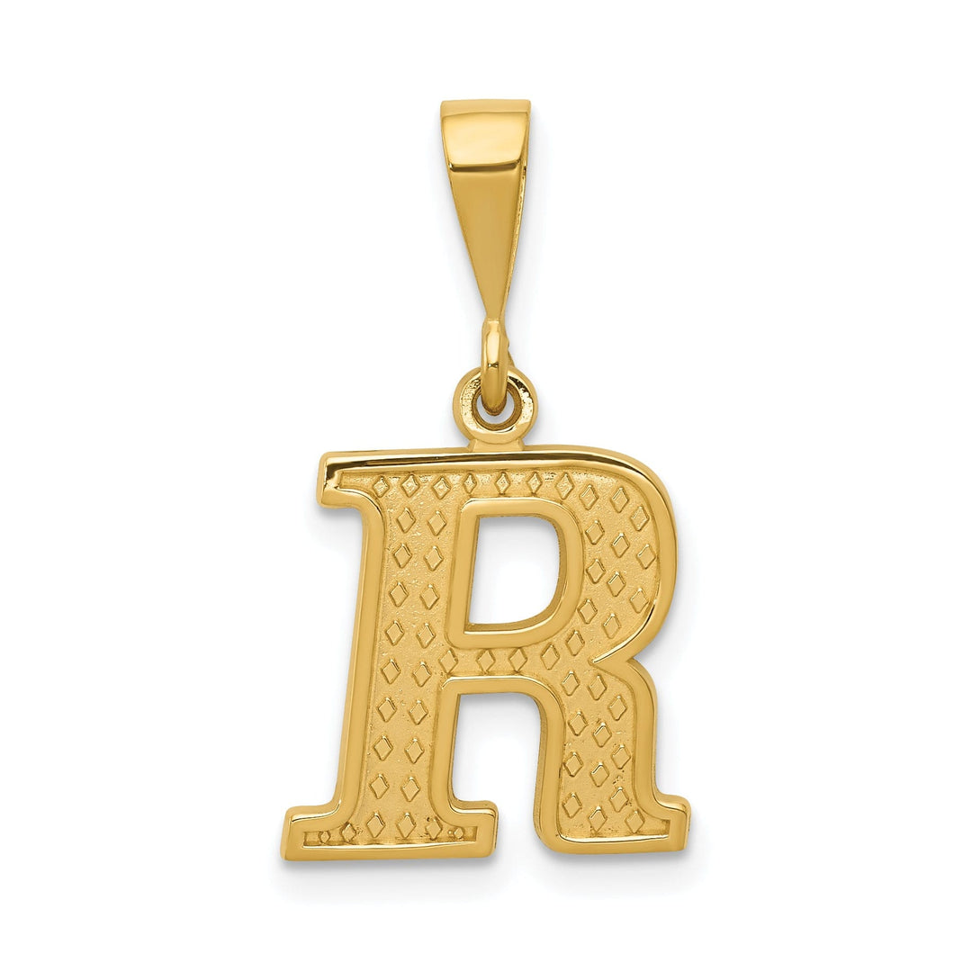 14k Yellow Gold Polished Texture Finish Letter R Initial Charm Pendant