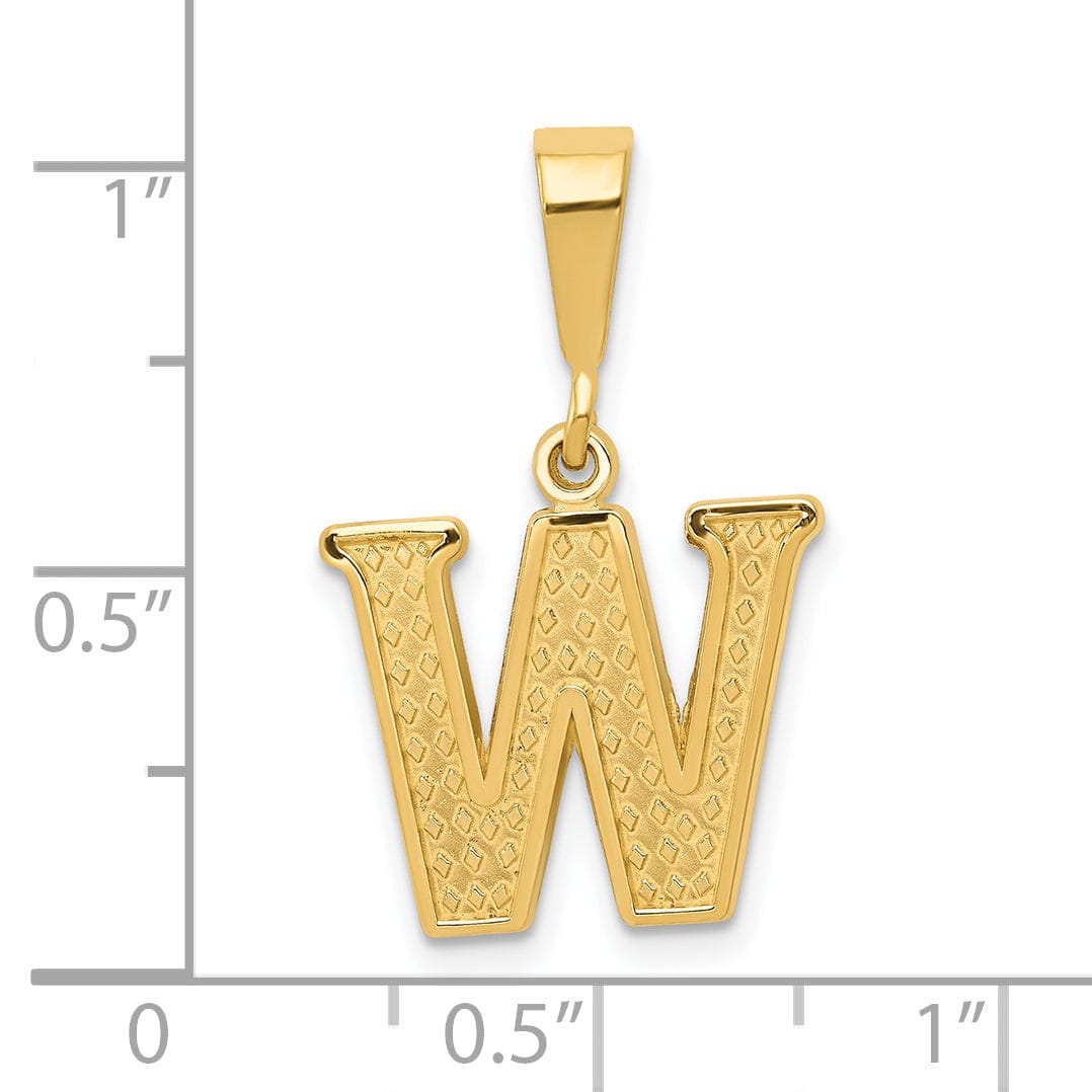 14k Yellow Gold Polished Texture Finish Letter W Initial Charm Pendant