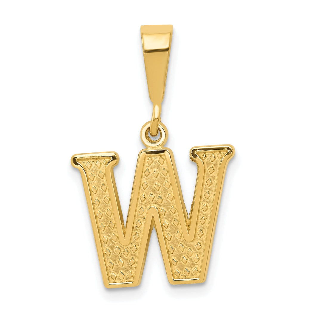 14k Yellow Gold Polished Texture Finish Letter W Initial Charm Pendant