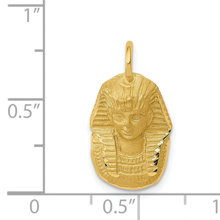 14k Yellow Gold Satin Diamond Cut Finish Solid King Tut Charm Pendant