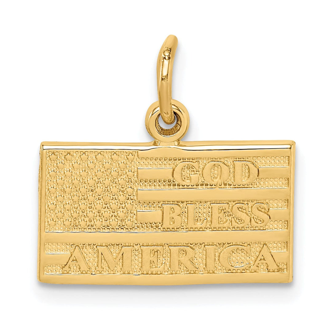 14k Yellow Gold Textured Polished Finish God Bless America U.S.A Flag Charm Pendant