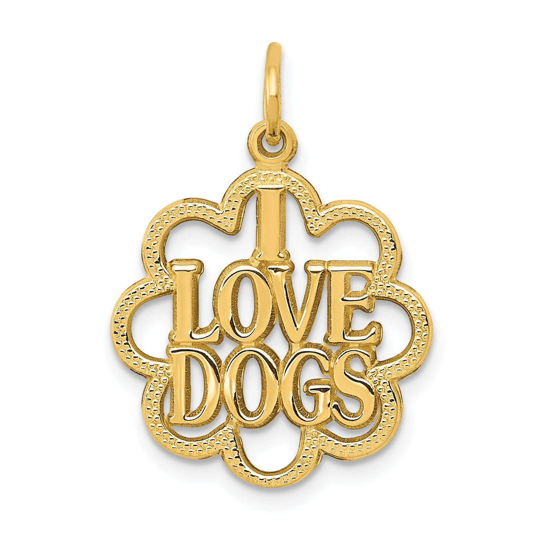 14k Yellow Gold Textured Polished Finish I LOVE DOGS Charm Pendant