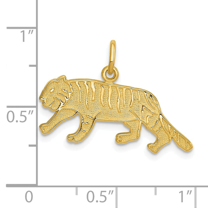 14k Yellow Gold Textured Finish Tiger Charm Pendant