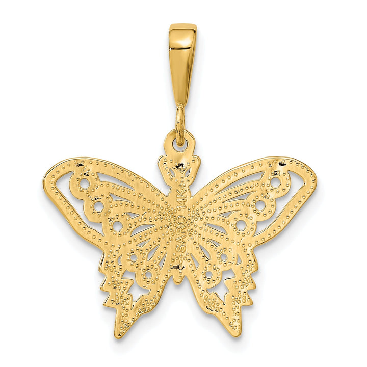 14k Yellow Gold Textured Back Diamond-cut Solid Polished and Brushed Finish Butterfly Charm Pendant