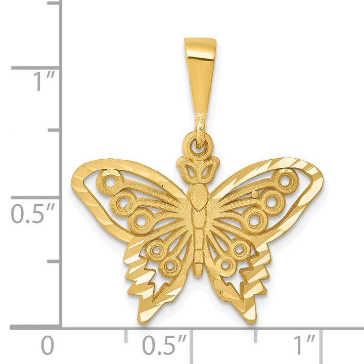 14k Yellow Gold Textured Back Diamond-cut Solid Polished and Brushed Finish Butterfly Charm Pendant