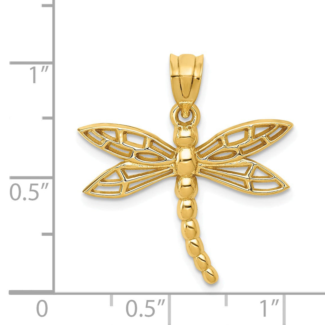14k Yellow Gold Open Back Polished Finish Dragonfly Charm Pendant