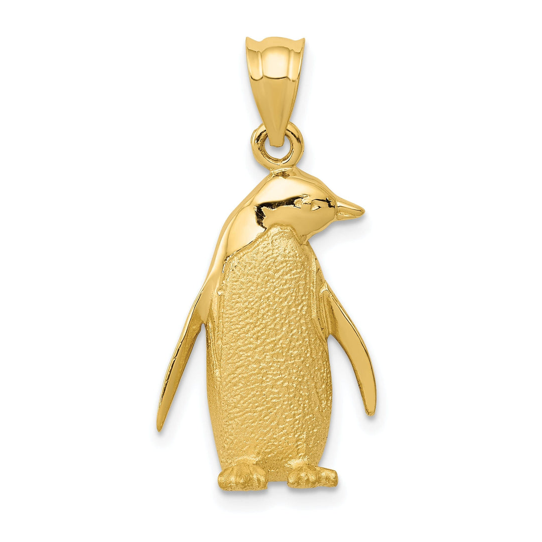 14k Yellow Gold Polished Texture Finish Solid Penguin Charm Pendant