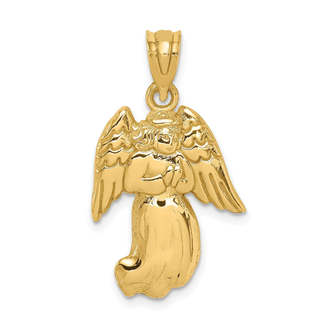 14k Yellow Gold Polished Finish Concave Solid Praying Angel Pendant
