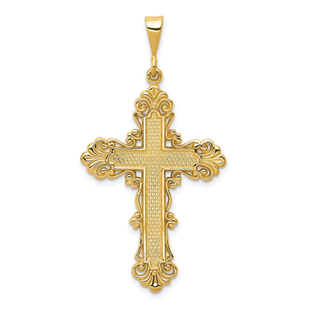 14k Yellow Gold Fleur de lis Cross Pendant