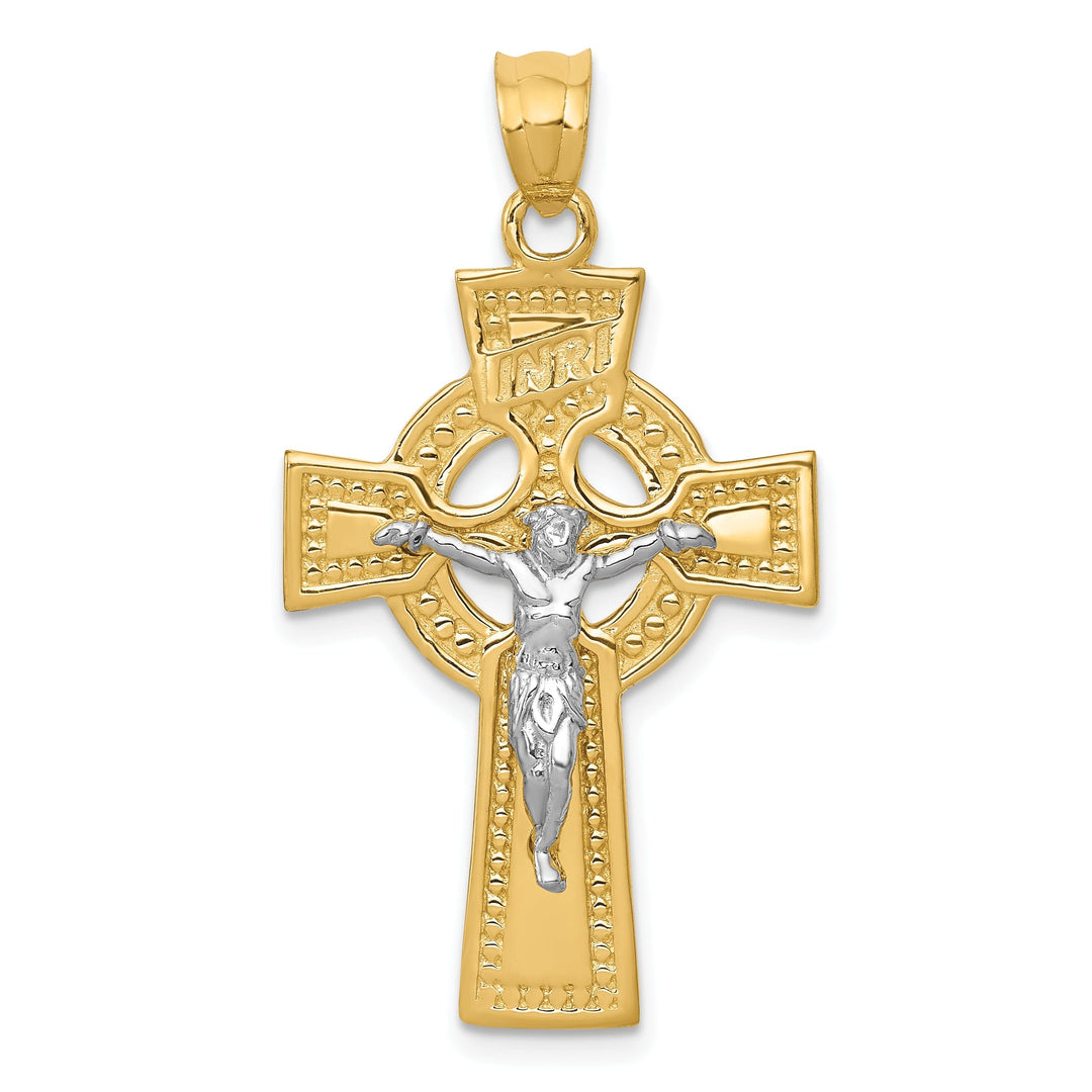 14k Two-Tone Gold INRI Celtic Crucifix Pendant