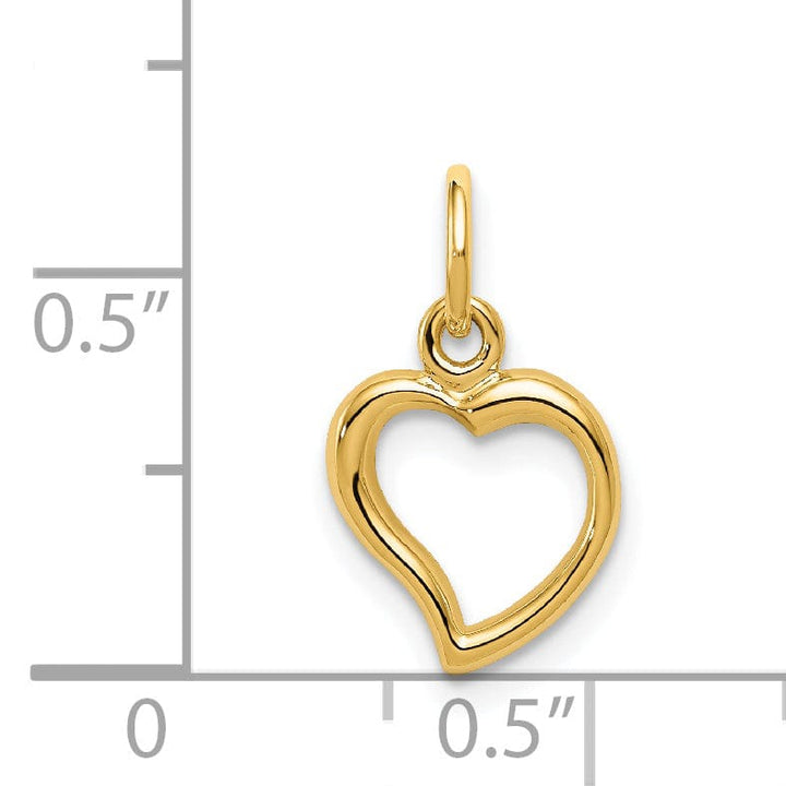 14K Yellow Gold Polished Finish 3-Dimensional Open Back Heart Sleek Shape Design Charm Pendant