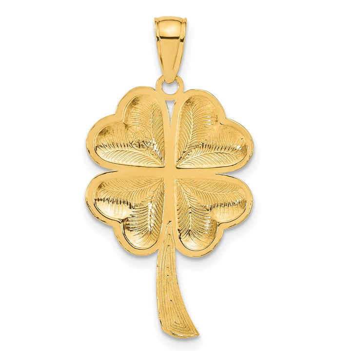 14k Yellow Gold Solid Textured Polished Finish 4-Leaf Clover Charm Pendant