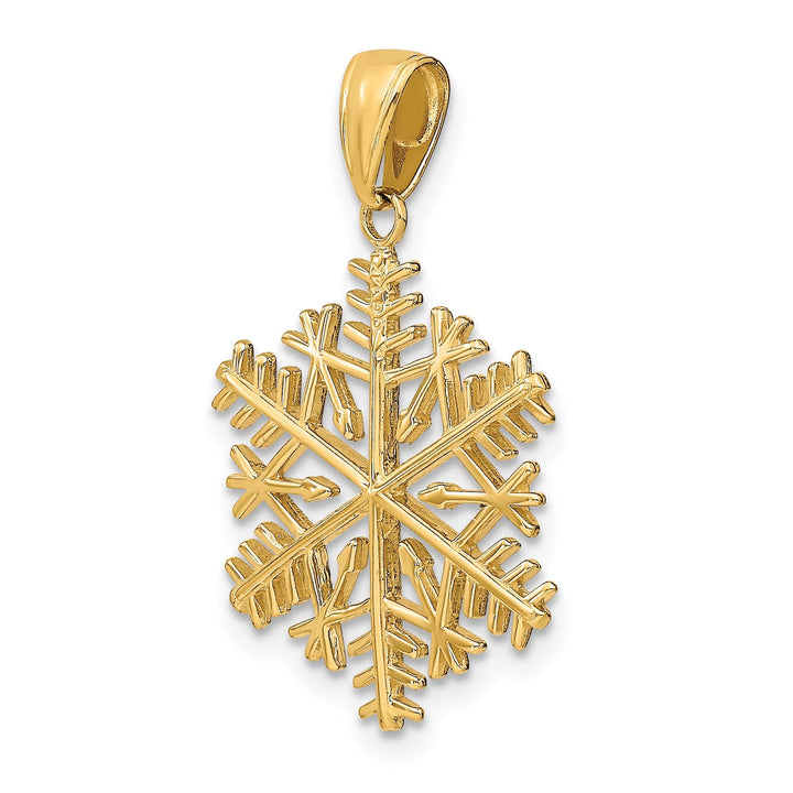 Solid 14 Yellow Gold 3D Snowflake Charm Pendant