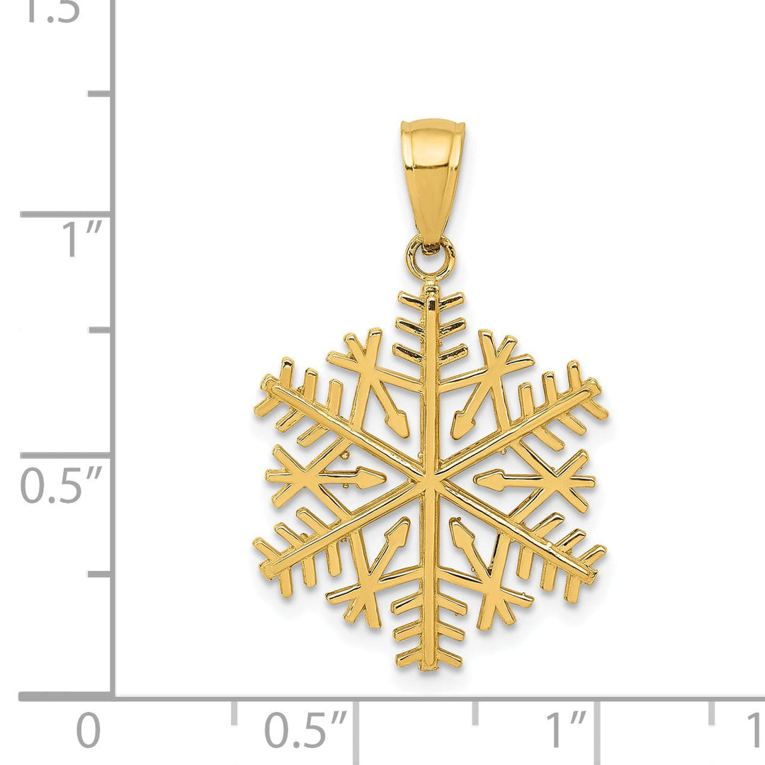 Solid 14 Yellow Gold 3D Snowflake Charm Pendant