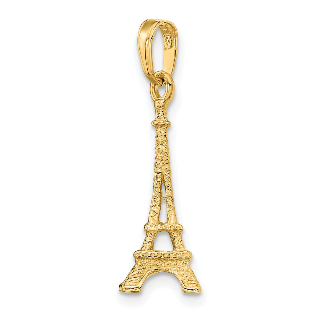14k Yellow Gold Texture Polished Finished Solid 3-Dimensional Eiffel Tower Charm Pendant