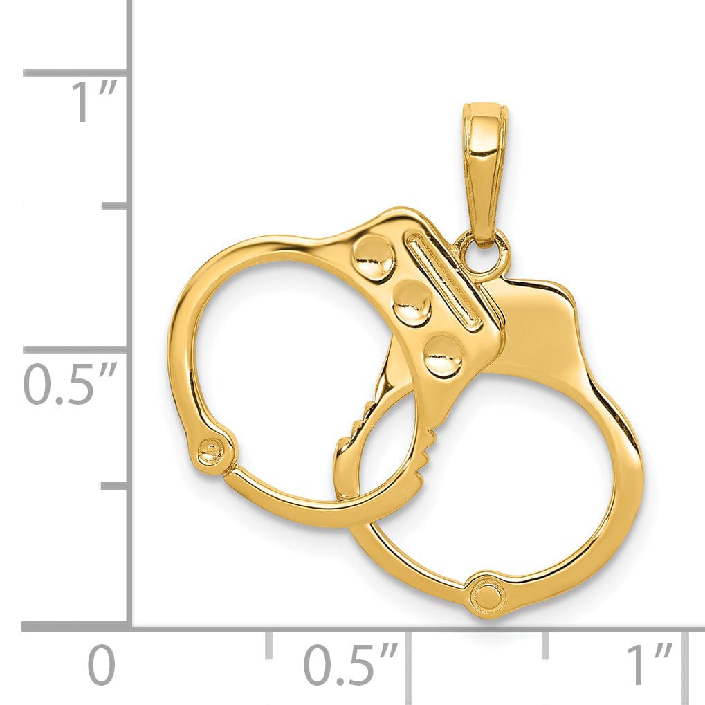 Solid 14k Yellow Gold Polish Handcuffs Pendant