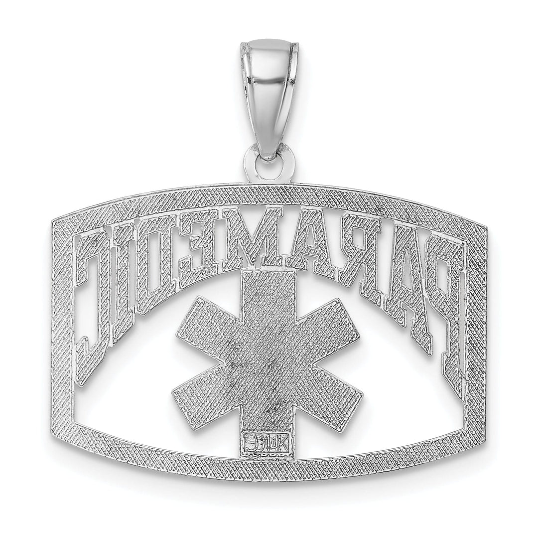 14K White Gold Textured Polished Finish Cut-Out Design PARAMEDIC Charm Pendant