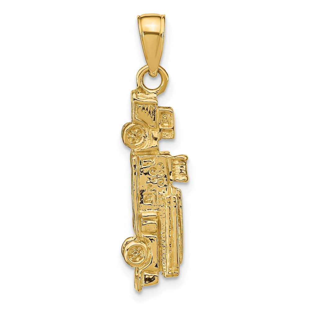14k Yellow Gold Textured Polished Finish 3-Dimensional Fire Truck Charm Pendant