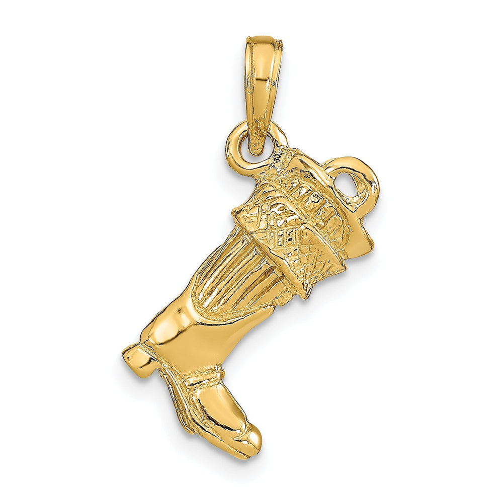 14k Yellow Gold Polished Finish 3-Dimensional Large Firefighter Boot Charm Pendant