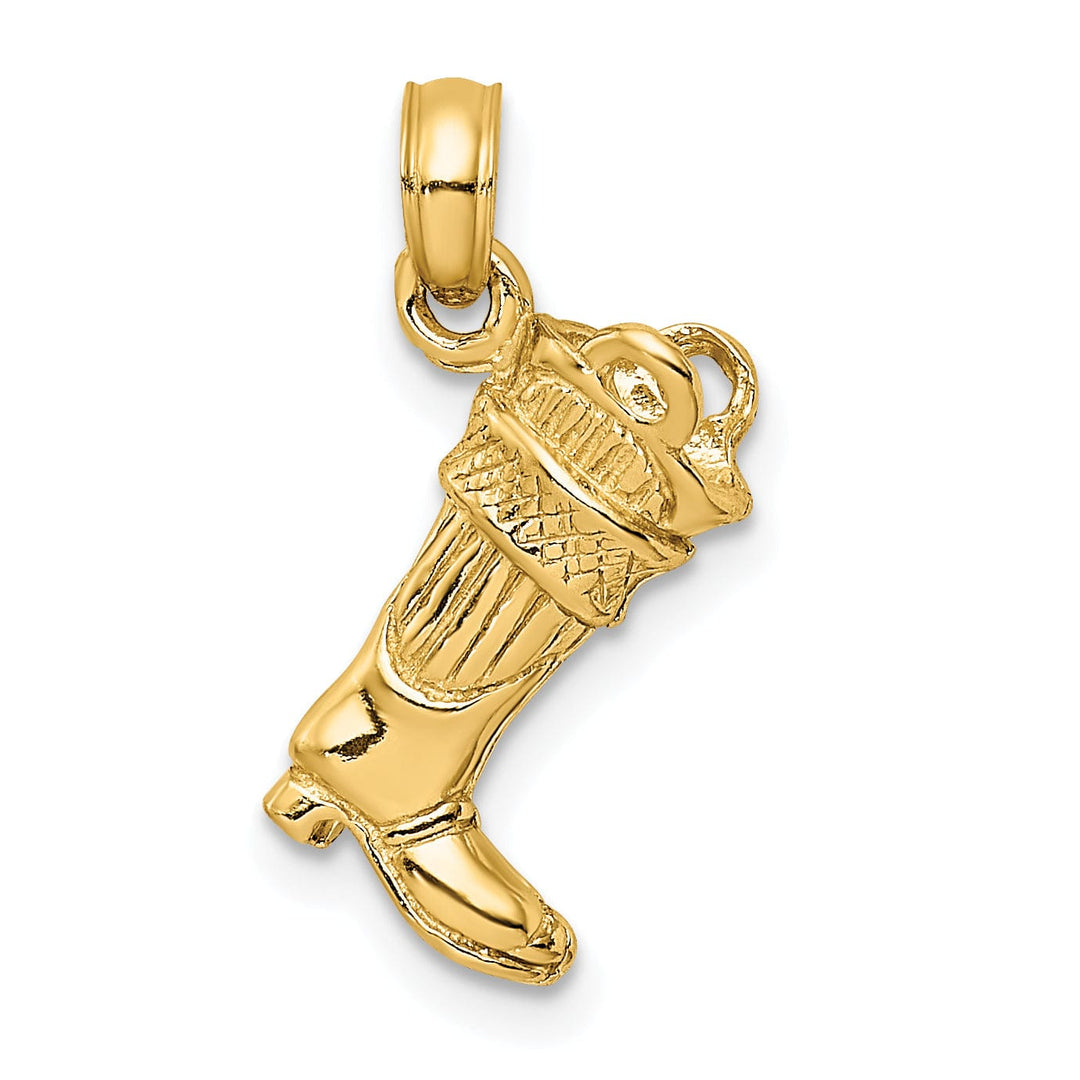 14k Yellow Gold Polished Finish 3-Dimensional Firefighter Boot Charm Pendant