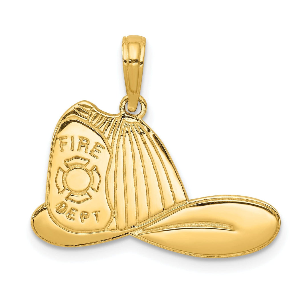 14k Yellow Gold Large Firefighter Hat Pendant