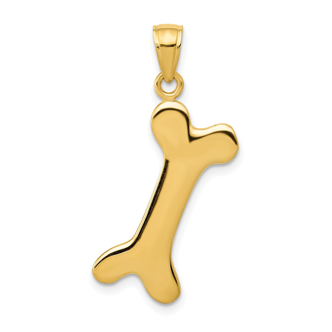14k Yellow Gold Solid Polished Finish 3-Dimentional Dog Bone Charm Pendant