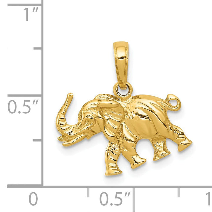 14k Yellow Gold Solid Polished Finish 3-Dimensional Elephant Charm Pendant