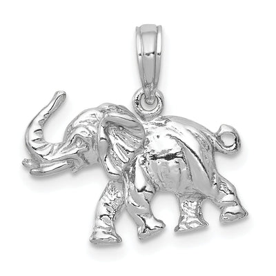 14k White Gold Solid Polished Finish 3-Dimensional Elephant Charm Pendant