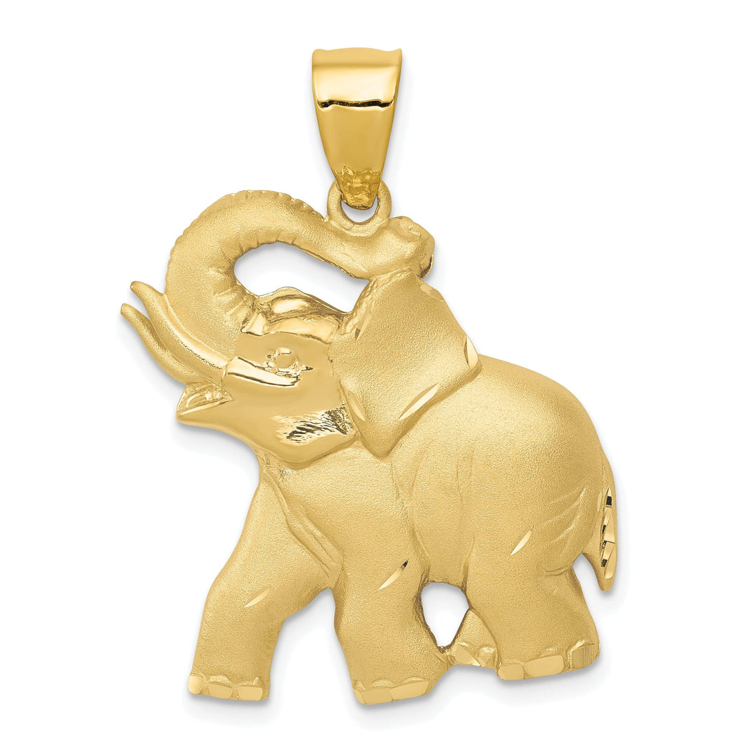 14k Yellow Gold Mens Solid Satin Diamond Cut Finish Elephant Charm Pendant
