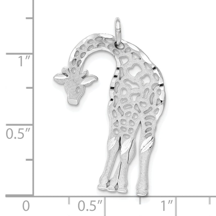 14k White Gold Flat Back Brushed Diamond Cut Cut Out Finish Giraffe Charm Pendant
