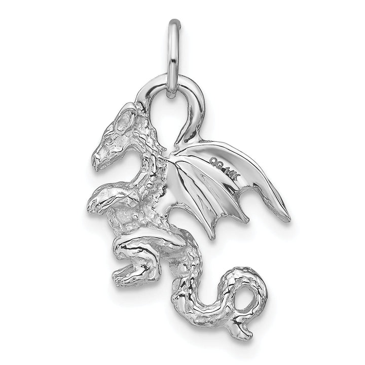 14k White Gold Solid Polished Textured Finish 3-Dimensional Dragon Design Charm Pendant