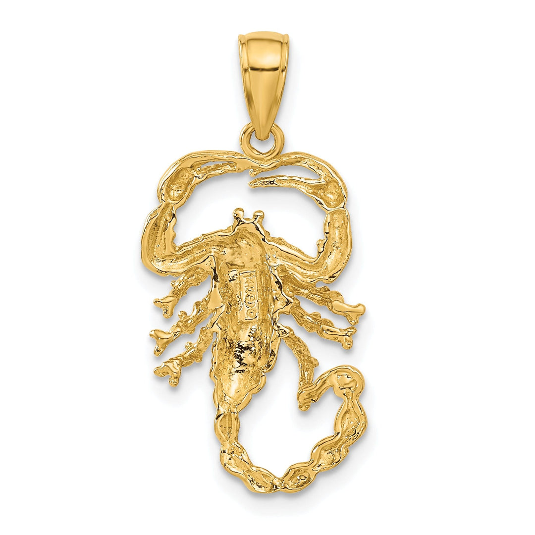 14k Yellow Gold Open Back Textured Solid Polished Finish Scorpion Charm Pendant