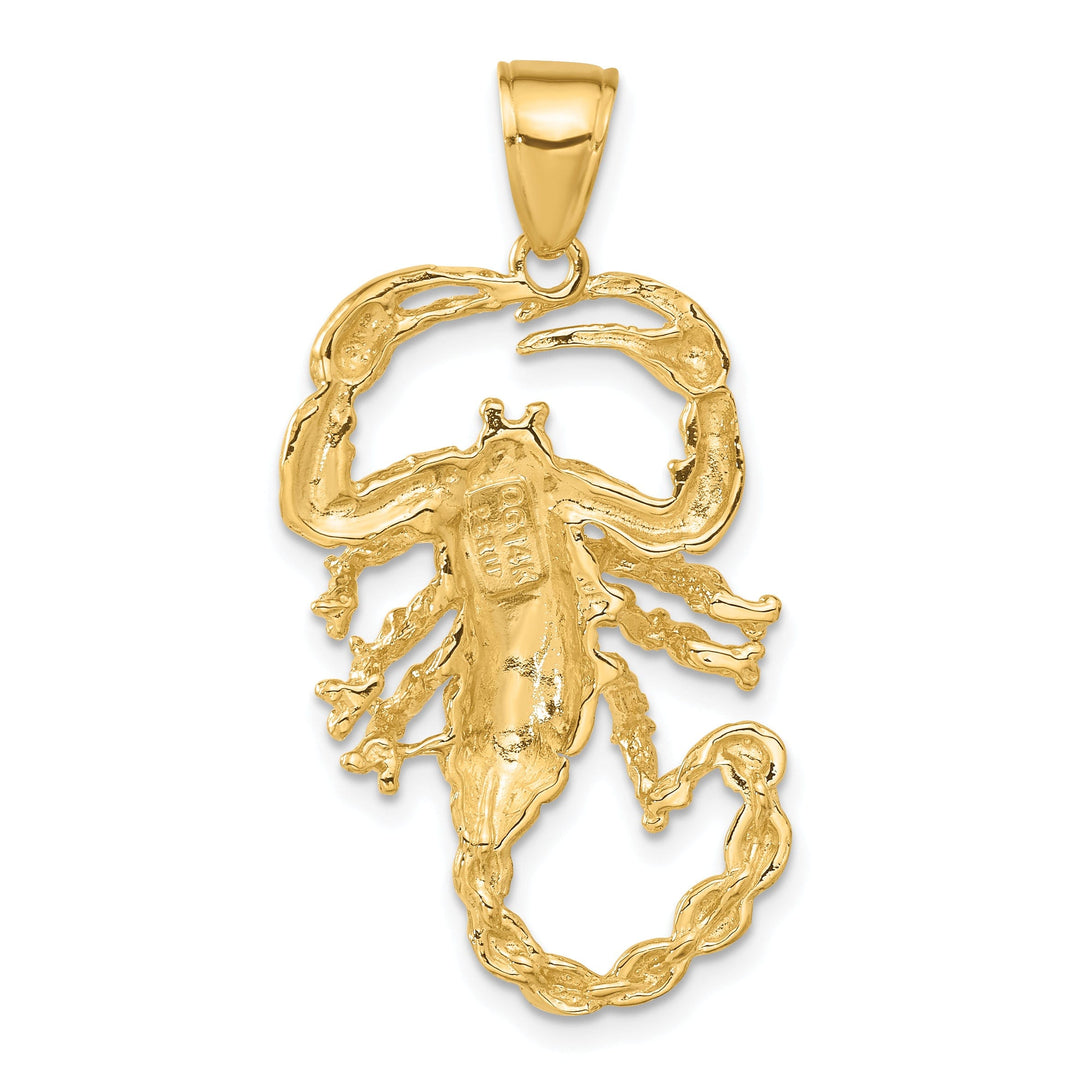 14k Yellow Gold Open Back Solid Textured Polished Finish Scorpion Charm Pendant