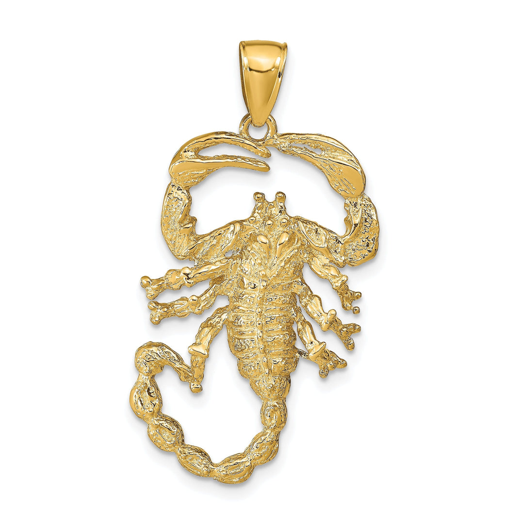 14k Yellow Gold Open Back Solid Textured Polished Finish Scorpion Charm Pendant