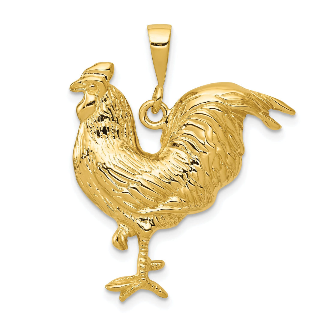 14k Yellow Gold Solid Polished Rooster Pendant
