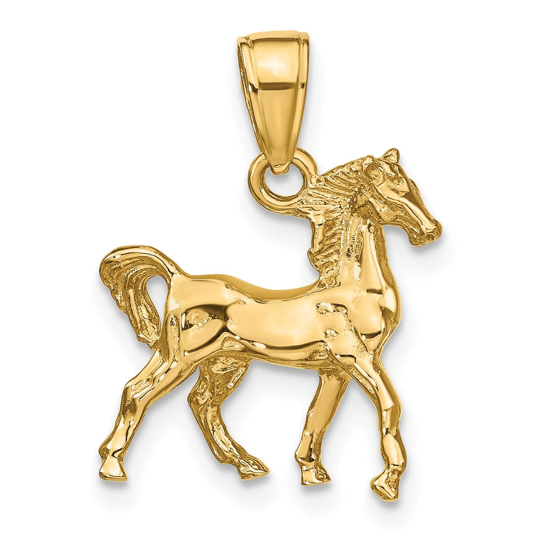 14k Yellow Gold Solid Diamond Polished Finish 3-Dimentional Unicorn Charm Pendant
