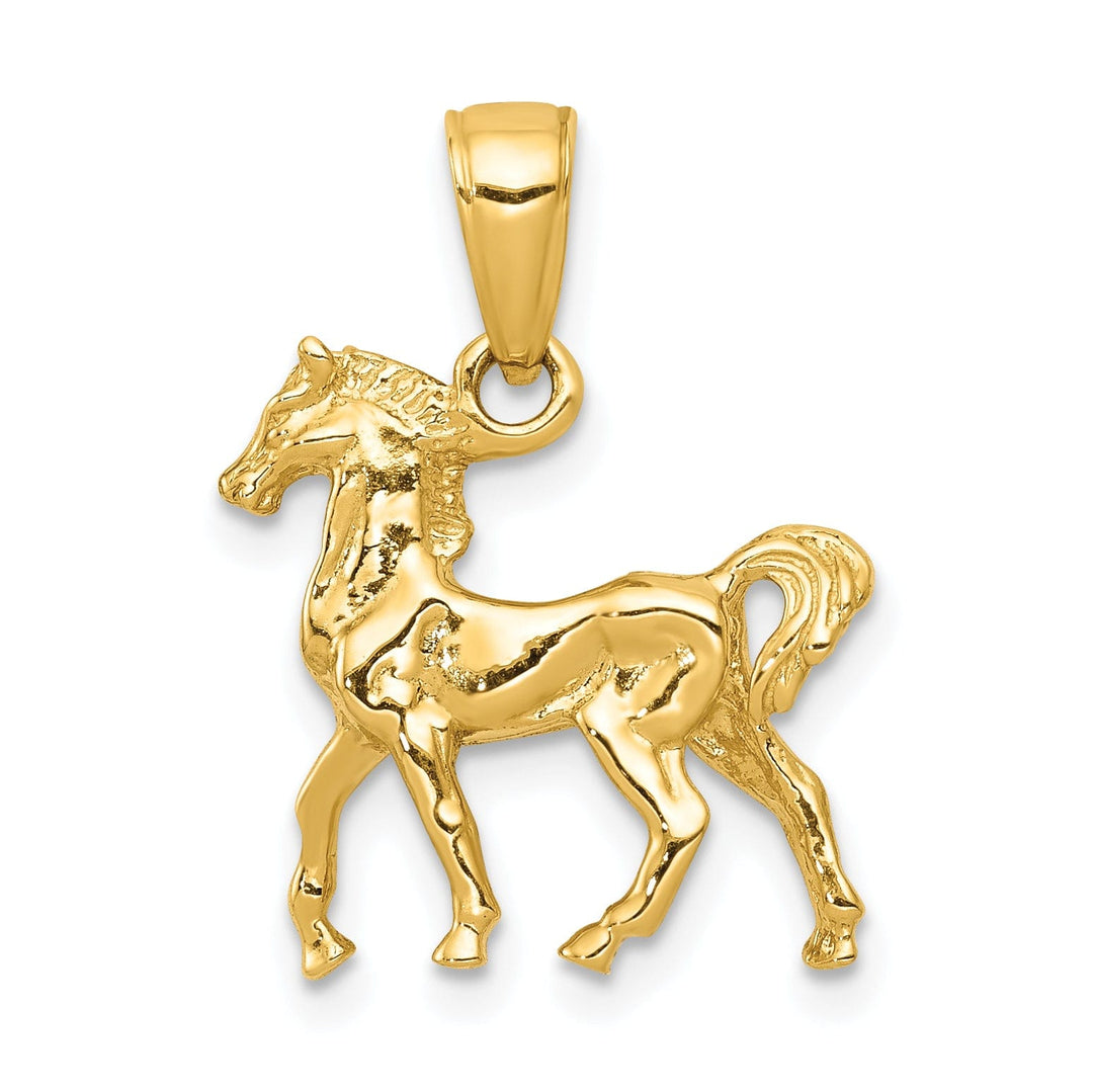 14k Yellow Gold Solid Diamond Polished Finish 3-Dimentional Unicorn Charm Pendant
