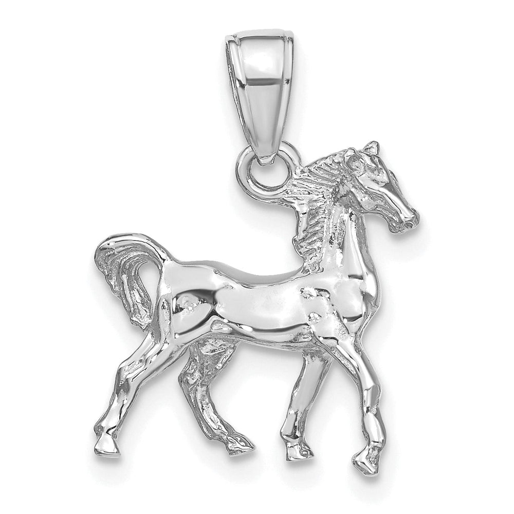 14k White Gold Solid Diamond Polished Finish 3-Dimentional Unicorn Charm Pendant