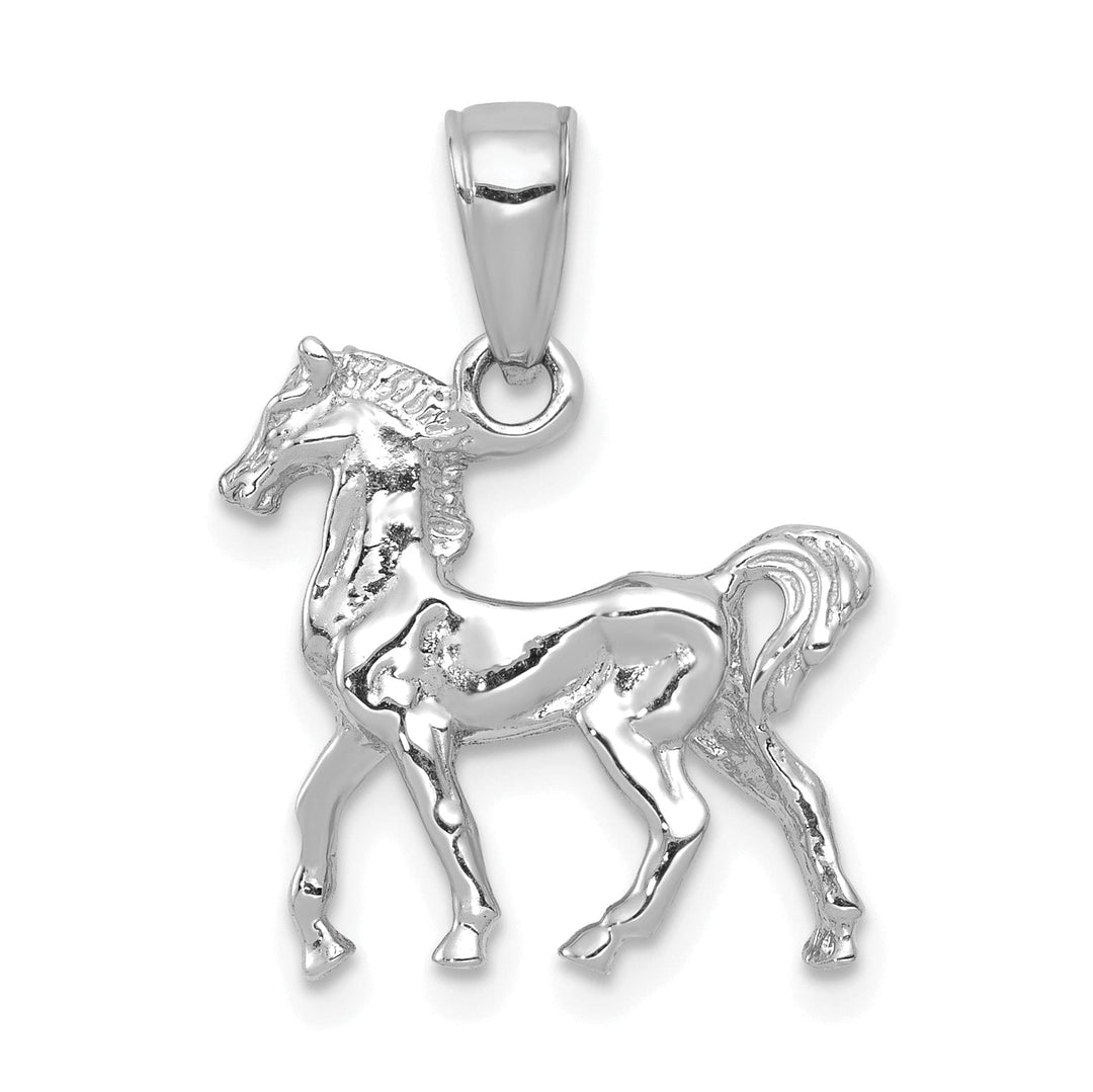 14k White Gold Solid Diamond Polished Finish 3-Dimentional Unicorn Charm Pendant