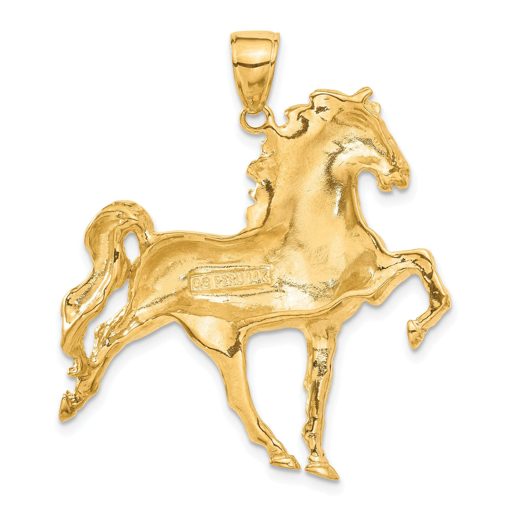 14k Yellow Gold Solid Polished Finish Open-Backed Mens Horse Charm Pendant