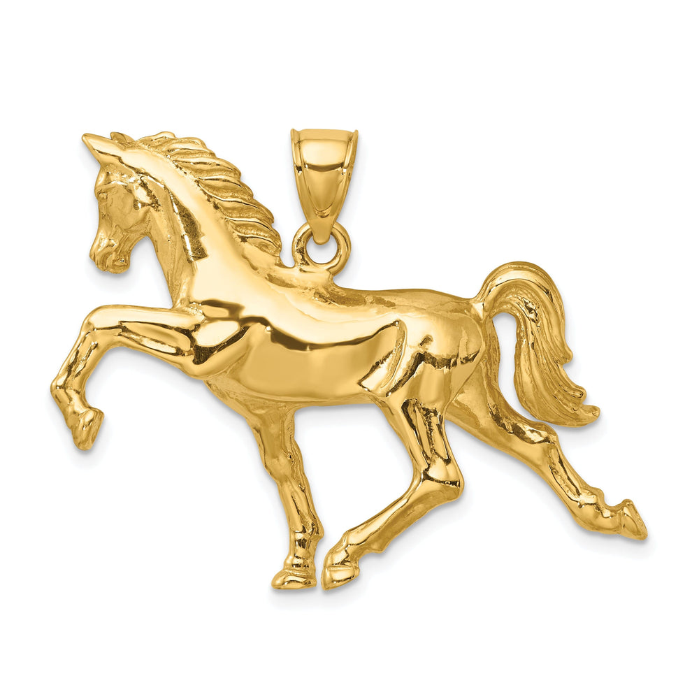 14k Yellow Gold Hollow Polished Finish 3-Dimensional Horse Charm Pendant