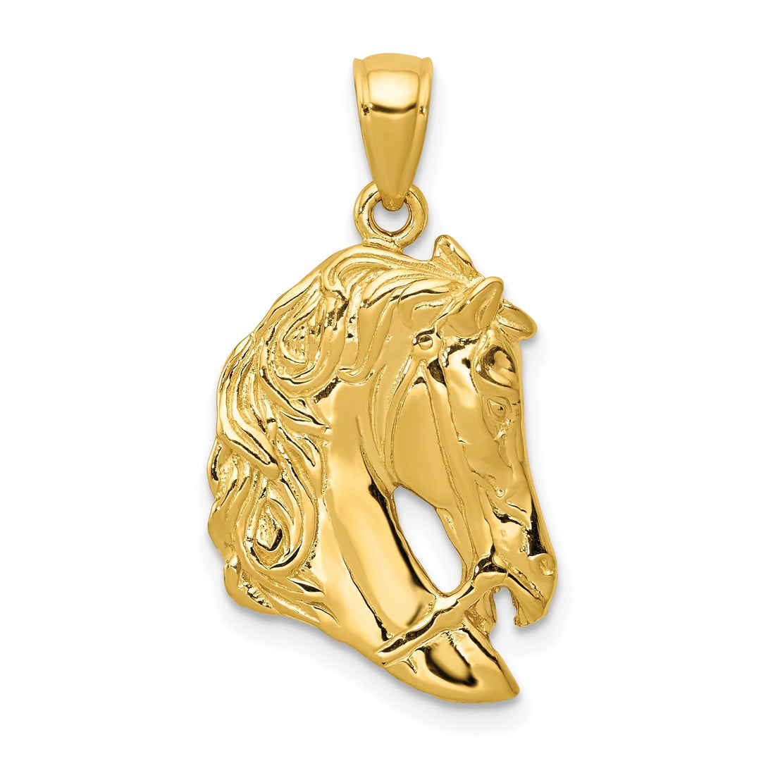 14k Yellow Gold Solid Polished Finish Open-Backed Horse Head Charm Pendant