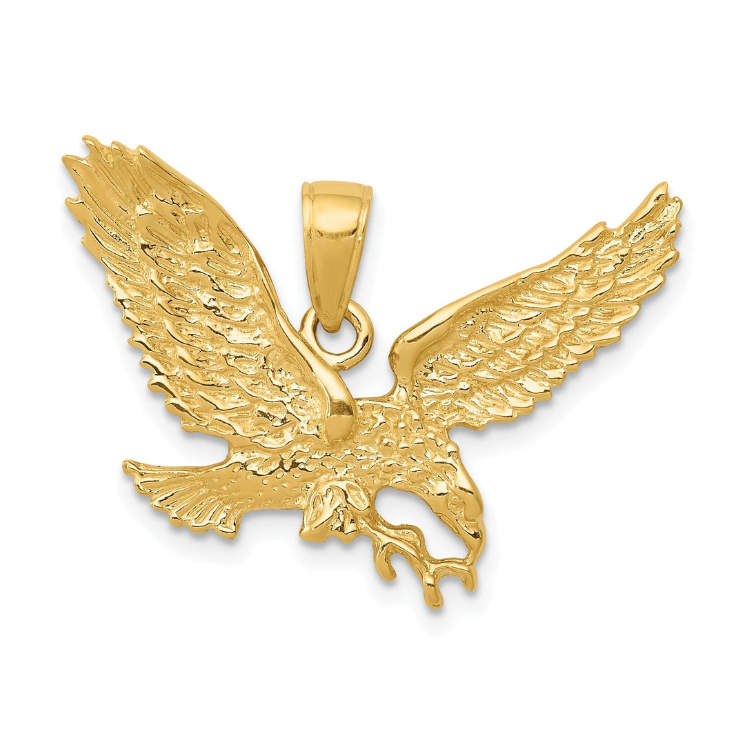 14k Yellow Gold Diamond Cut Texture Solid Polished Finish Mens Eagle Pendant