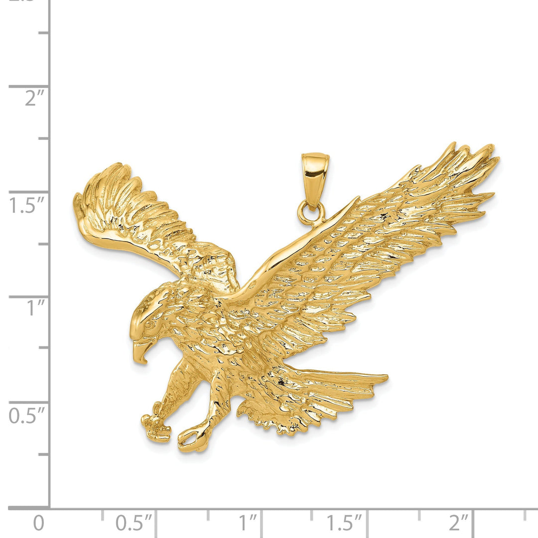 14k Yellow Gold Solid Textured Polished Finish Eagle Mens Charm Pendant