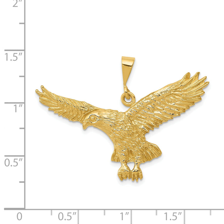 14k Yellow Gold Diamond Cut Solid Texture Polished Finish Mens Eagle Pendant