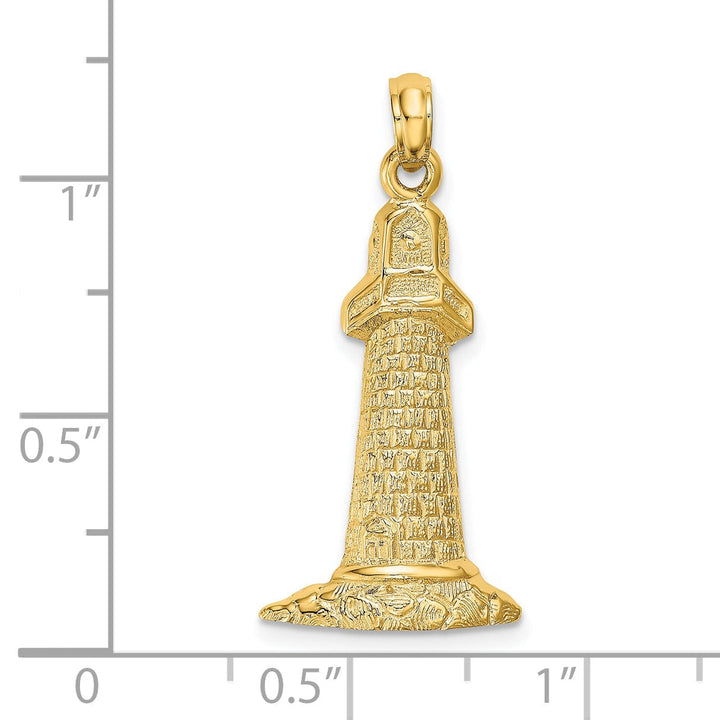 14k Yellow Gold Texture Polished Finish Lighthouse Charm Pendant
