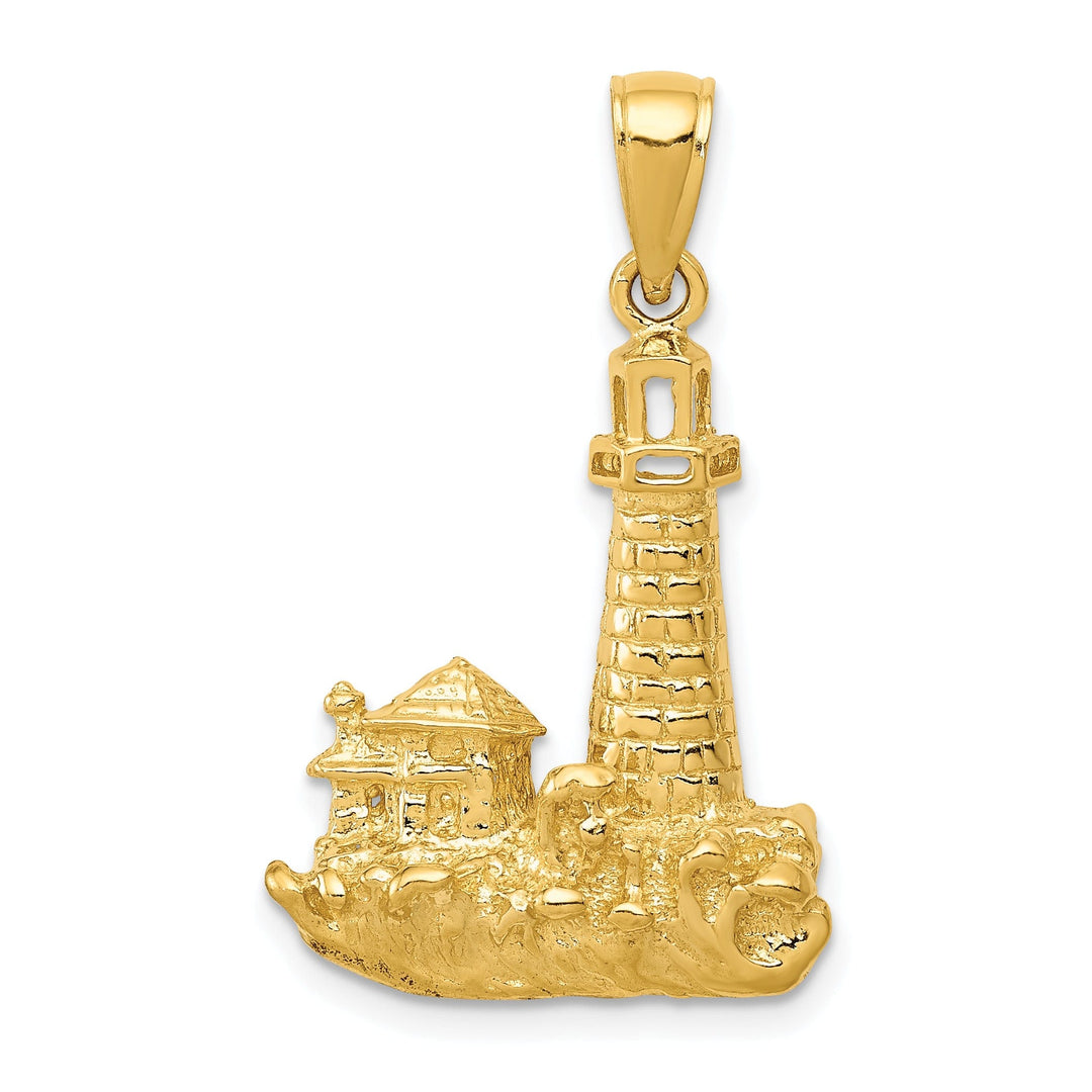 14k Yellow Gold Solid Polished Finish Cape Cod Lighthouse Pendant
