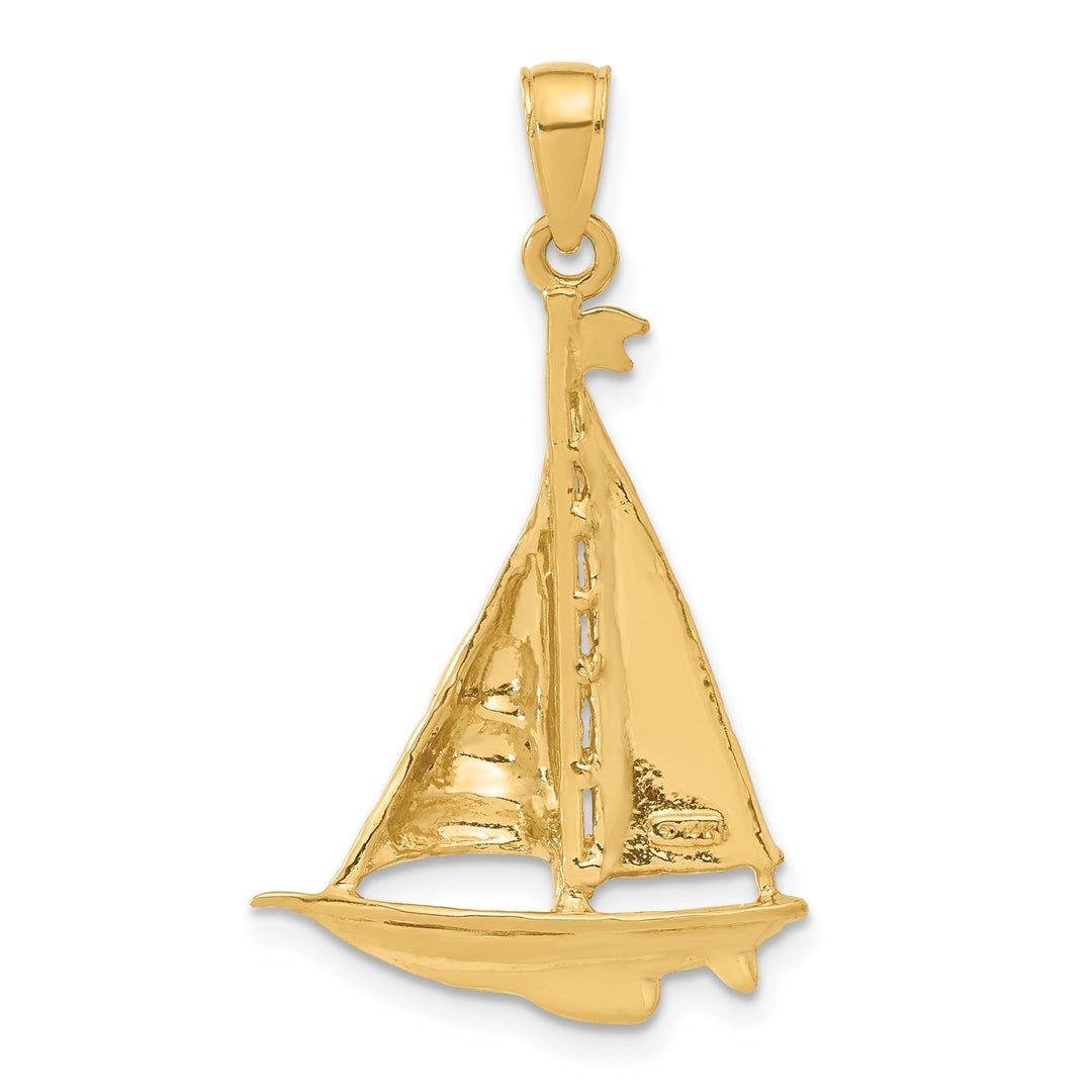 14k Yellow Gold Polished Sailboat Pendant